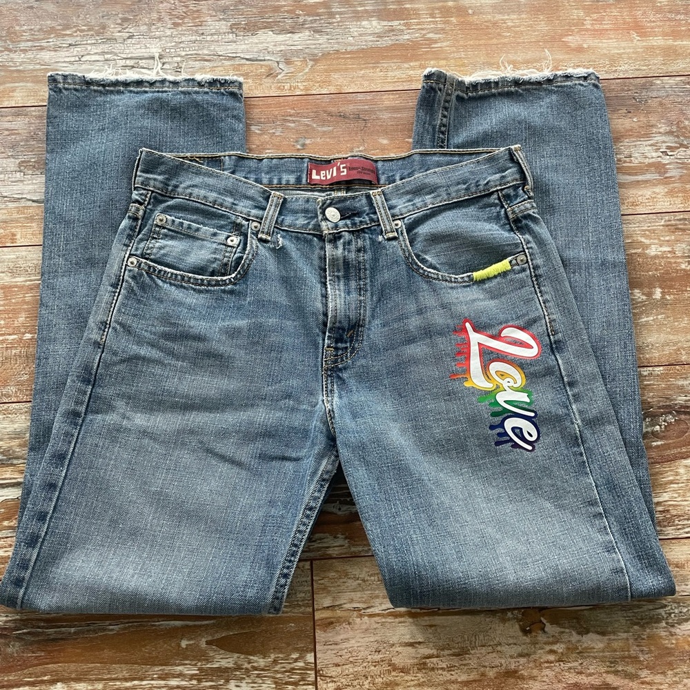 Levi's Blue Jeans with Multicolor Love Embroidery 29x29